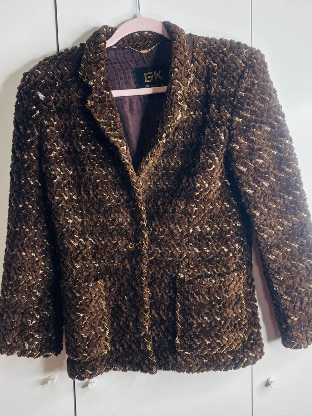 GK Brown Textured Bouclé Blazer with Cream Flecking